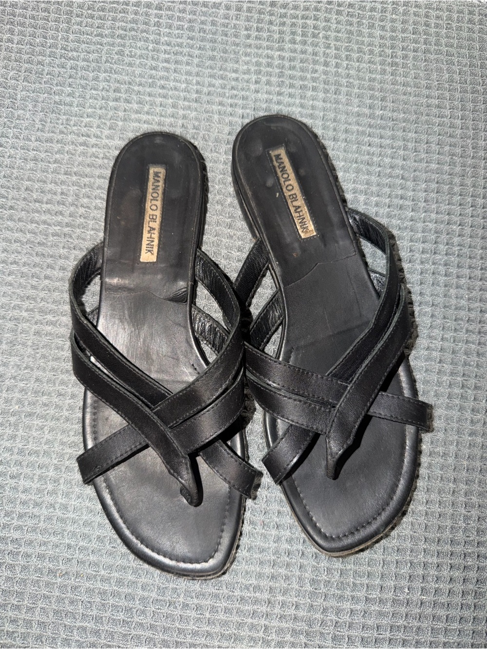 Manolo Blahnik Black Leather Crisscross Sandals